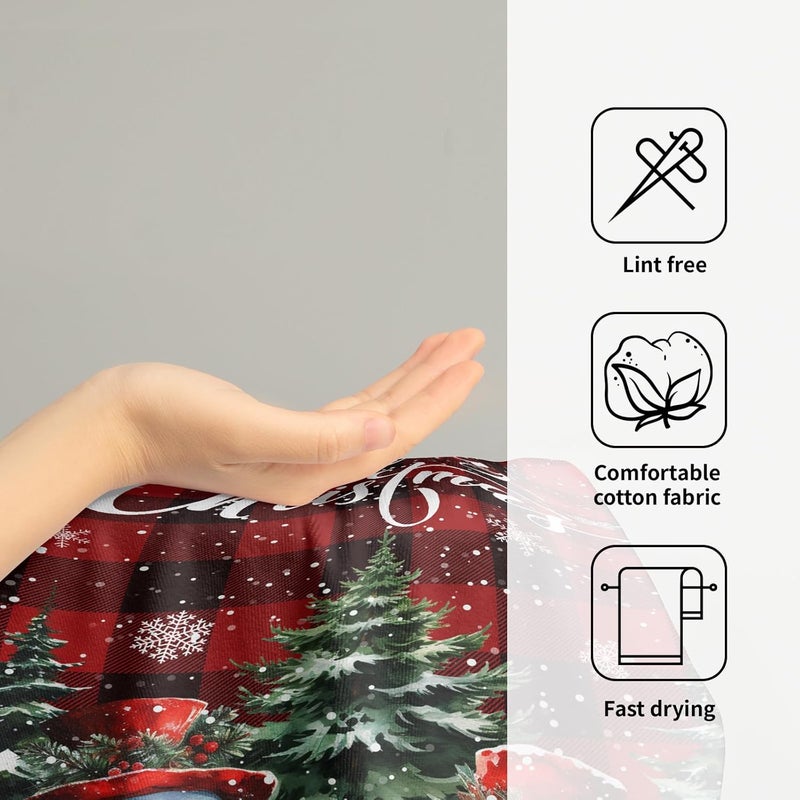 Granbey Xmas Snowman Small Bathroom Towels Set Merry Christma Black Red Buffalo Plaid Hand Towels Winter Trees Holiday Kitchen Dish Towels Absorbent Fingertip Towel for Hotel Beach Gym Spa 28x14 inch - Image 4